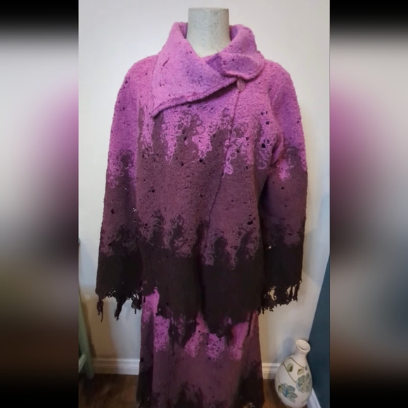 Simon Chang Vintage Designer Avant Garde Wool Skirt & Sweater Set Purple Sz L - Picture 11 of 17